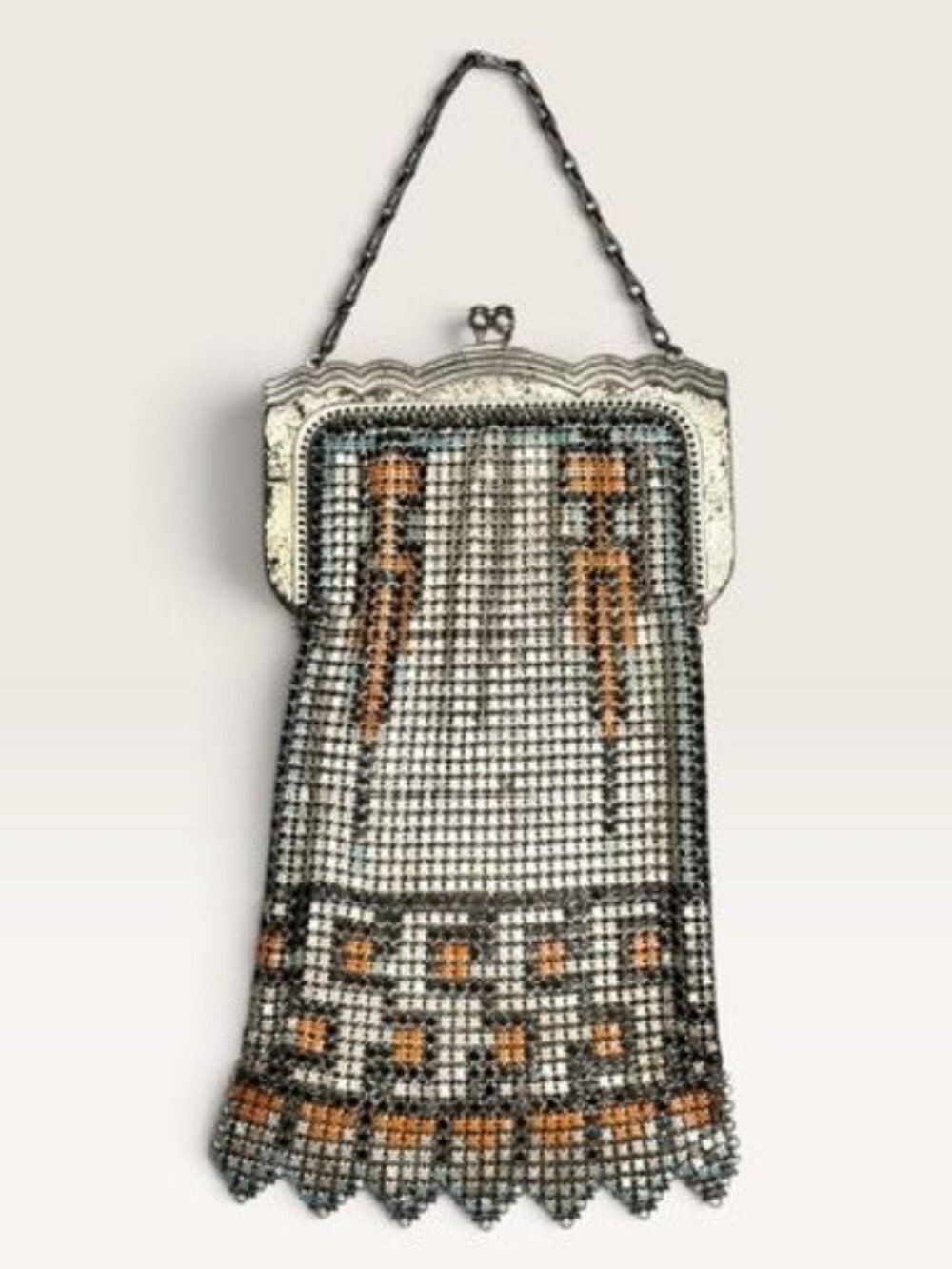 Whiting Davis Art Deco 1920s Geometric Enamel Metal Mesh Flapper Purse Bag